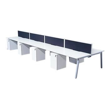 CK White A-Frame Bench Desking - Back-To-Back - With Silver Frame