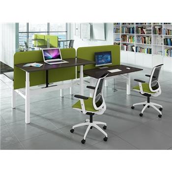 Elev8 2 Touch Sit Stand Desks - Back To Back - Walnut Top & White Legs