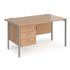 Metro 4-Leg 1400mm Desk With Fixed 3-Drawer Pedestal - Beech With Silver Legs
