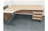 1600 Oak Left Hand Radial Desk 3 Drawer Fixed Pedestal