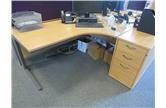 Used 1600 Radial Desk in Light Oak with Desk High Pedestals CKU1949