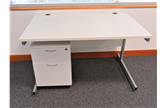 Used White 1200 Cantilever Desk with Mobile Pedestal