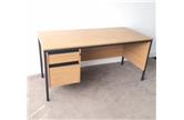 Used Straight Beech Desk With Fixed Drawers