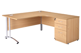 1600 Oak Radial Cantilever Desk with Desk High Pedestal
