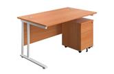 Start Rectangular Desk - White Legs + Pedestal Bundle