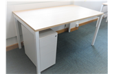 1400 Light Oak Goalpost Leg Desk + Slimline Pedestal