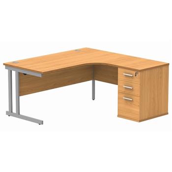 Primus 1600 Radial Desk + Desk-High Drawer Unit Bundle - Right-Hand - Beech + Silver Legs