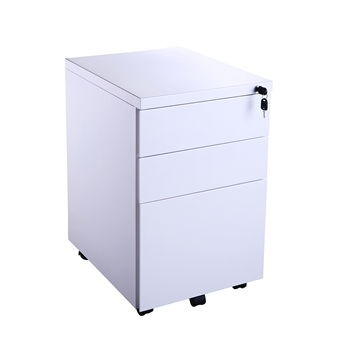 CK 3-Drawer Mobile Under-Desk Pedestal - White Metal