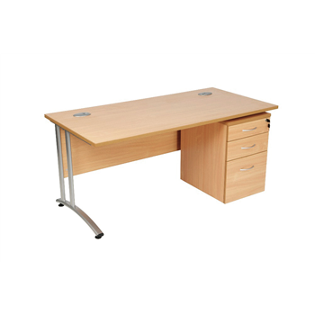 CK 1600 Straight Desk With 3-Drawer Under-Desk Mobile Pedestal - Beech