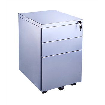 CK 3-Drawer Mobile Under-Desk Pedestal - Silver Metal