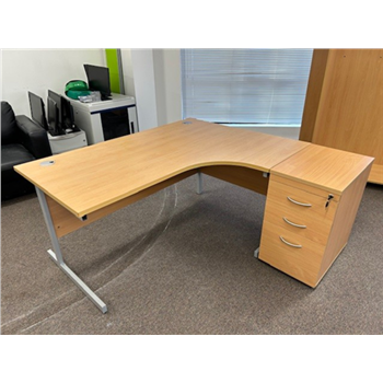 Used 1600 Beech Radial Desk with Desk High Pedestal CKU1876