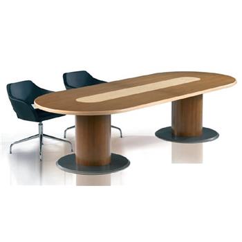 Executive Semicircular Ended Boardroom Table With Cylindrical Wooden Base