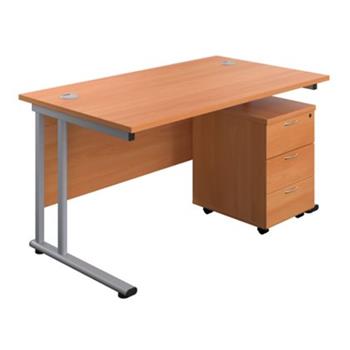 Start Rectangular Desk - Silver Legs + Pedestal Bundle - Beech