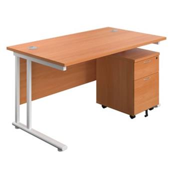 Start Rectangular Desk - White Legs + Pedestal Bundle - Beech