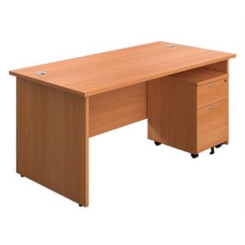 Start Straight Panel End Desk + 2-Drawer Pedestal Bundle - Beech