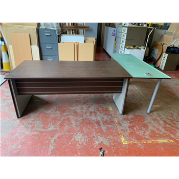 L Shape Executive Dark Walnut Desk with Stunning Frosted Glass Return