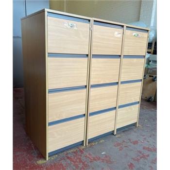Beech 4 Drawer Filing Cabinets With Grey Handles - Side View