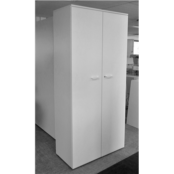 2m White Wooden Double Door Stationery Cupboard