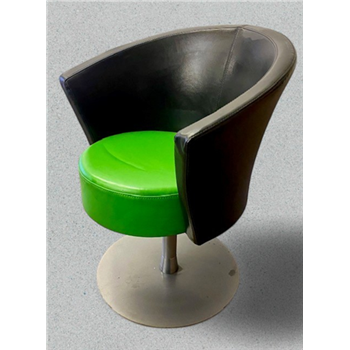Vintage Tulip Style Tub Chair Green & Black Leather