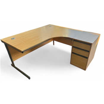 1600 Oak L Shape Desk with Pedestal