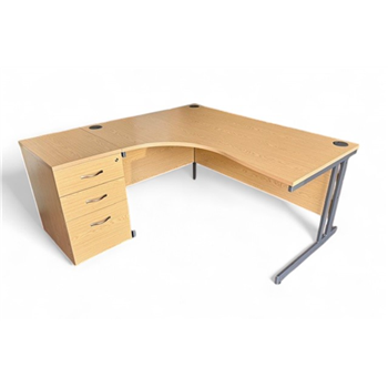 1600 Oak L Shape Desk with Desk High Pedestal