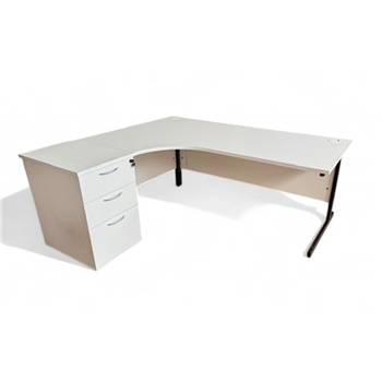 1800 White Radial Desk with Desk High Pedestal