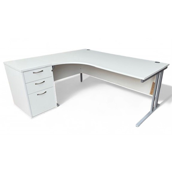 1800 White Radial Desk and Pedestal