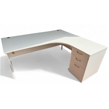White Radial 1800 with Three Drawer Desk High Pedestal
