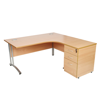 CK Radial Desk With Silver Cantilever Legs & Desk-High Pedestal - Beech