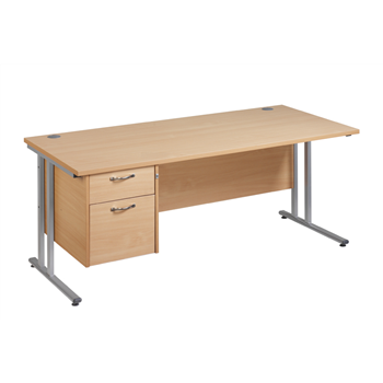 Metro Cantilever Staright Desk With 2-Drawer Fixed Pedestal - Beech