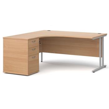 Metro Cantilever Desk - Radial (Left-Hand Return) + 600mm Deep Desk High Pedestal