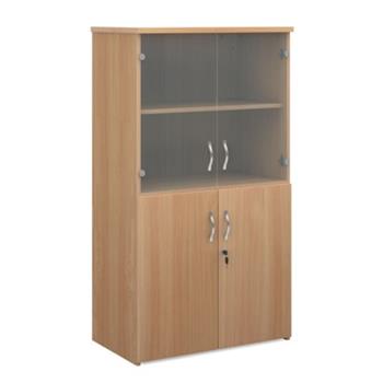 Metro Combination Bookcase Cupboard With Glass Doors - 1440mm High - Beech