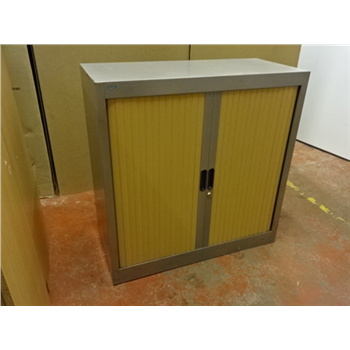 Used 1025mm High Silver Tambour Cupboard With Beech Doors Front