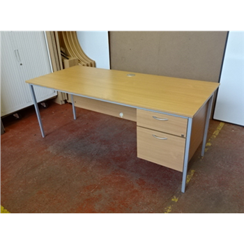 Second Hand 1800 Beech Straight Desk With 2 Drawer Fixed Pedestal