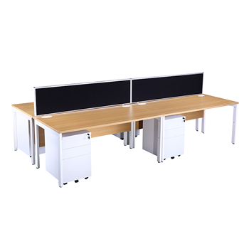 CK Oak Bench Desks With White Legs & CK White Pedestas & CK Desktop Screens In Black