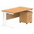 Primus 1400 Rectangular Desk + Drawer Unit Bundle - 3-Drawer Pedestal - Beech + White Legs