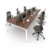 Connex Modular Bench Desking - Walnut Top & White Legs - 6 Person Setup