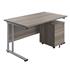 Start Rectangular Desk - Silver Legs + Pedestal Bundle - Grey Oak