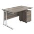 Start White Rectangular Desk + Pedestal Bundle - Grey Oak