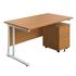 Start White Rectangular Desk + Pedestal Bundle - Oak