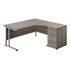 Start Radial Desk - Silver Legs + Pedestal Bundle - Grey Oak - Right-Hand Return