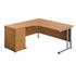 Start adial Desk - Silver Legs + Pedestal Bundle - Oak - Left-Hand Return