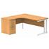 Primus 1600 Radial Desk + Desk-High Drawer Unit Bundle - Left-Hand - Beech + White Legs