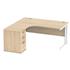 Primus 1600 Radial Desk + Desk-High Drawer Unit Bundle - Left-Hand - Oak + White Legs