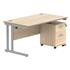 Primus 1400 Rectangular Desk + Drawer Unit Bundle - 2-Drawer Pedestal - Oak + Silver Legs