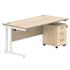 Primus 1600 Rectangular Desk + Drawer Unit Bundle - 3-Drawer Pedestal - Oak + White Legs