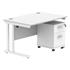 Primus 1200 Rectangular Desk + Drawer Unit Bundle - 2-Drawer Pedestal - White + White Legs
