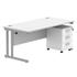 Primus 1600 Rectangular Desk + Drawer Unit Bundle - 3-Drawer Pedestal - White + Silver Legs