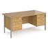 Metro 4-Leg 1600mm Desk With Fixed 2-Drawer & Fixed 3-Drawer Pedestal - Oak With Silver Legs