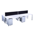 CK White Bench Desks With Silver Legs & CK Silver Pedestas & CK Desktop Screens In Black